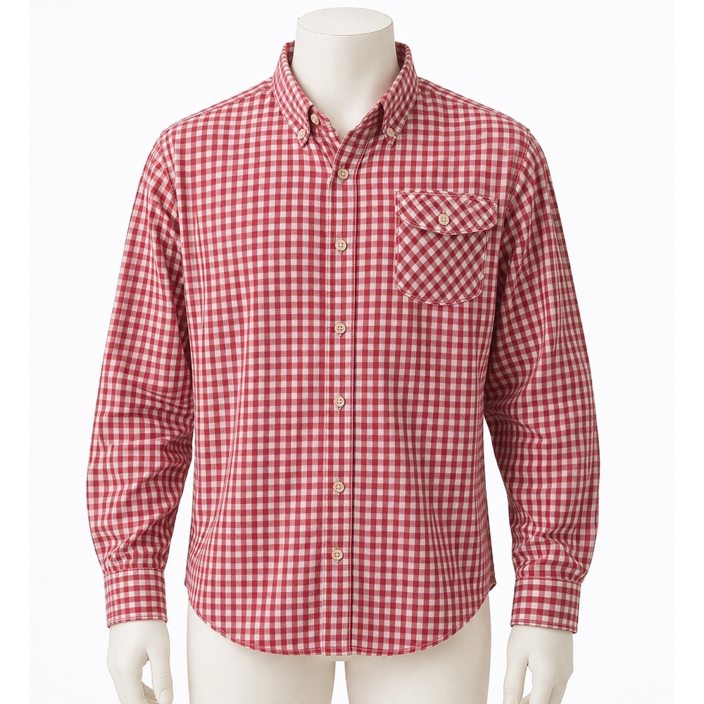 Alex Mill Mens Wash & Go Gingham Button Down Shirt Red White Large L Long Sleeve